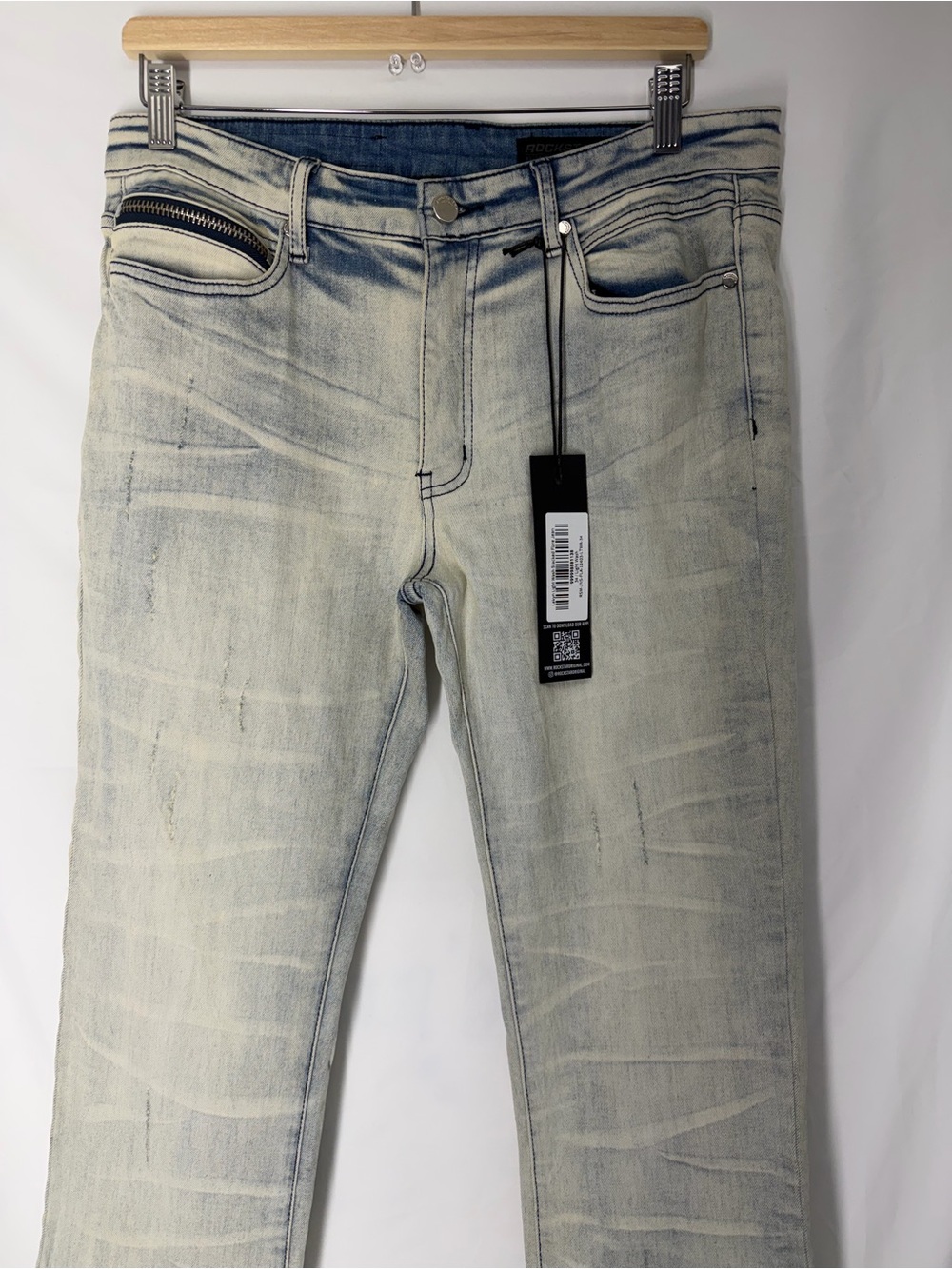 NWT Rockstar Original Lakyn Light Wash Stacked Flare Denim Jeans Mens Size 34